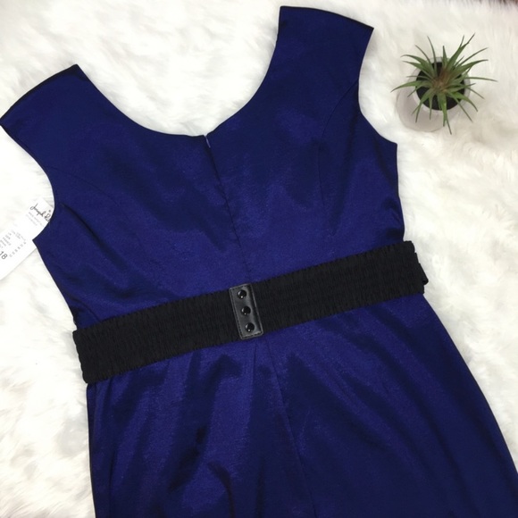 Blue Shimmering Joseph Ribkoff Cocktail Dress Bow Belt 18 NWT - Picture 6 of 8